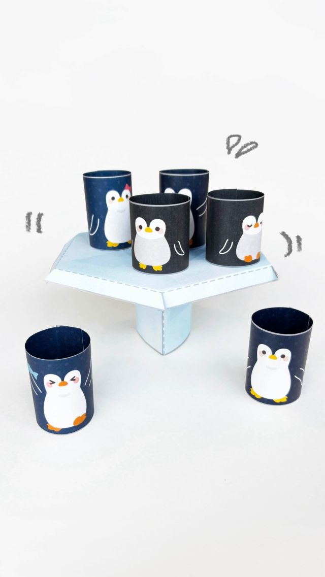 はっぴーママふくい 1・2月号ふろく
ぐらぐらペンギン🐧❄

「もう1ぴきのせたい…！」
氷の上に、ペンギンさんは
何匹のれるかな？

あそびながら指先トレーニング♪

#はっぴーママふくい #フリーペーパー #ペーパークラフト #🐧